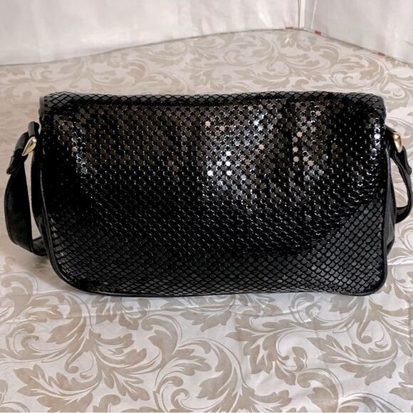 Whiting & Davis Crossbody Handbag Black Leather & Mesh Thick Adj Strap NWT - Picture 5 of 8